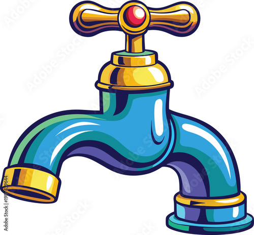 Vintage Water Faucet with Red Jewel Handle for Water Conservation Strategies Isolated on Transparent Background and Eco-Conscious Environmental Awareness Content