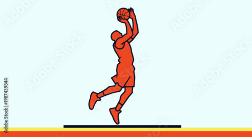 Dynamic basketball player silhouette jumping to shoot a ball.