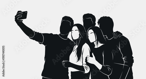 Group of friends taking a selfie together capturing a moment of togetherness and joy.