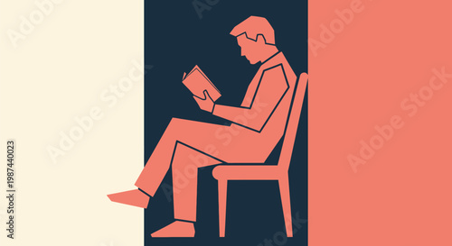 Man engrossed in reading a book while sitting comfortably.