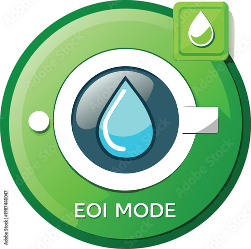 Eco Mode Water Drop Icon with Leaf Symbol for Water Conservation Strategies Isolated on Transparent Background and Eco-Conscious Environmental Awareness Content