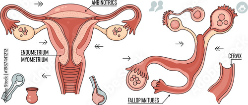 Female Reproductive System Anatomy Diagram Showing Uterus Fallopian Tubes Ovaries Cervix Endometrium Myometrium With Labeled Medical Illustration Vector Design For Educational Healthcare Content