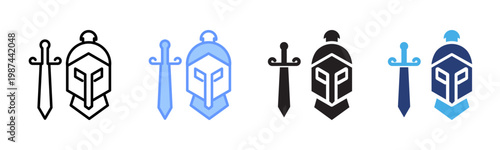 Sword And Helmet icon set multiple style collection