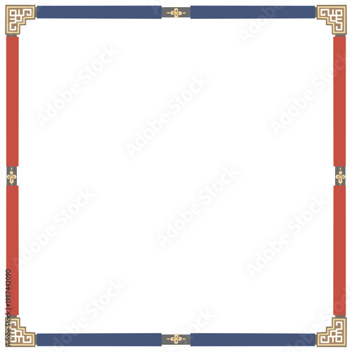 Traditional Korean Decorative Frame in Red and Blue Vector