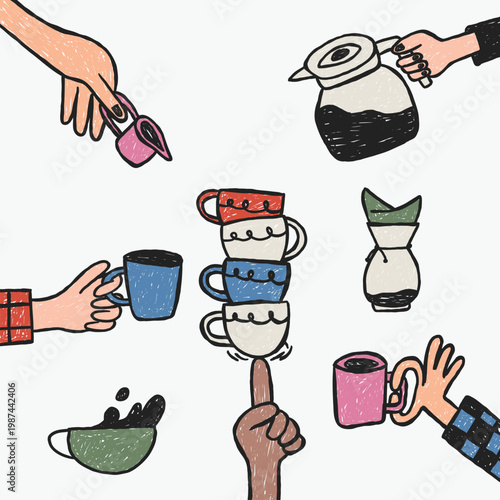 hand drawn hand holding cup cartoon doodle illustration