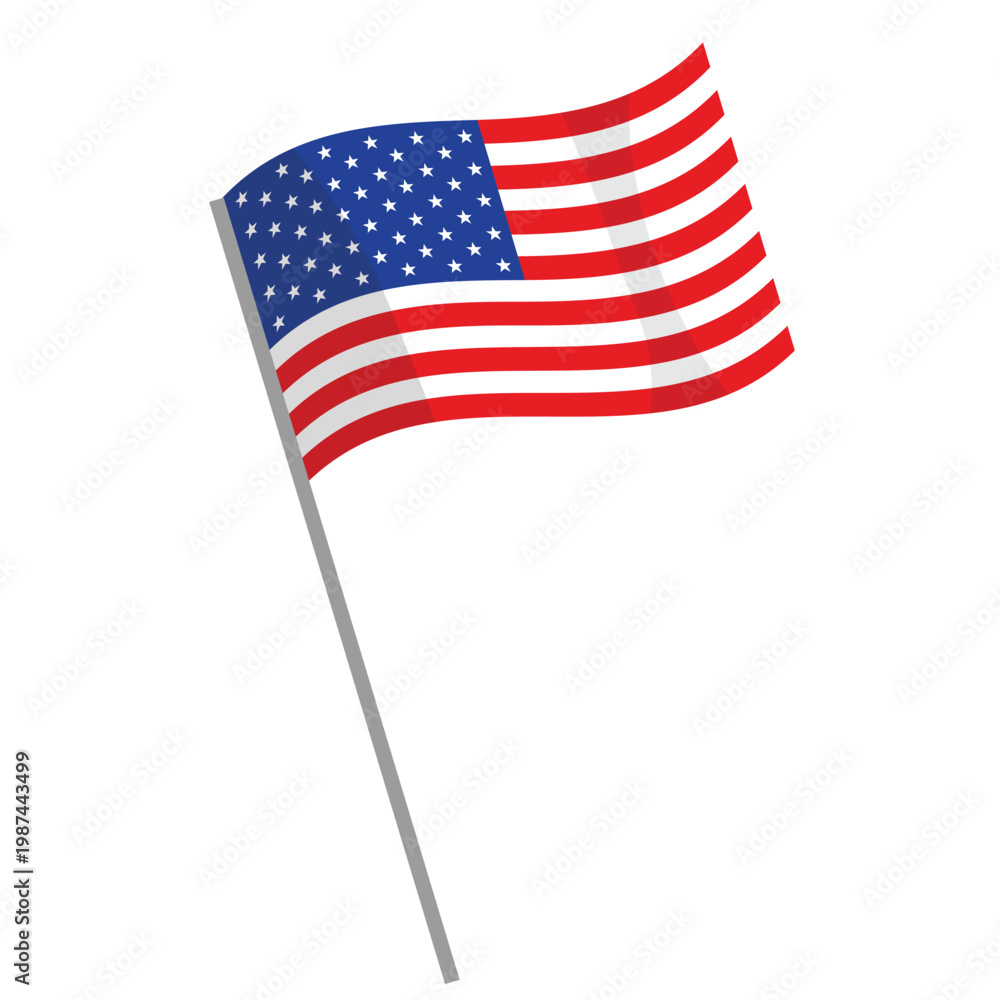 Obraz premium Tilted Waving USA Flag on Pole Isolated on Transparent Background