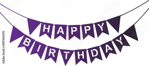 Happy birthday celebration banner flags purple gradient holiday greeting.