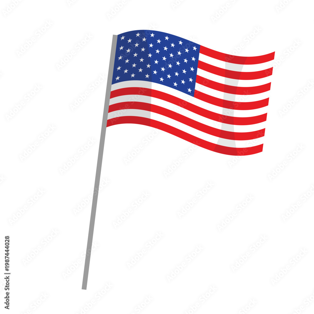 Obraz premium Waving USA Flag on Pole Isolated on Transparent Background