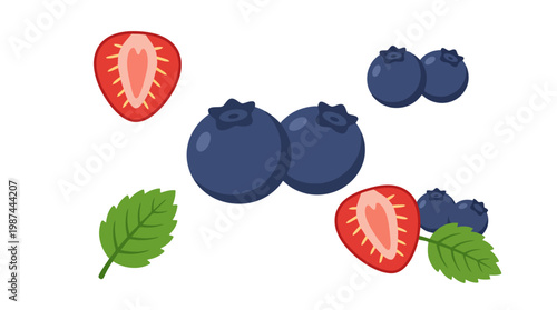 Fresh Strawberry and Blueberry Fruit Mix Illustration.
