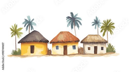 Koutammakou. Koutammakou hand drawn watercolor illustration on white background