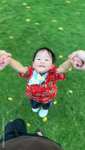 little boy on a swing