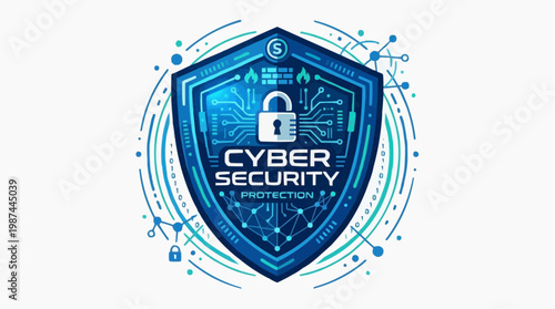 A digitally rendered emblem of cyber security, with a strong shield and padlock protecting sensitive digital information, signifying a sense of protection and reliability. 