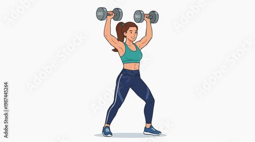 A woman raises dumbbells, embodying strength and determination in a focused fitness routine, representing a commitment to health and wellness.