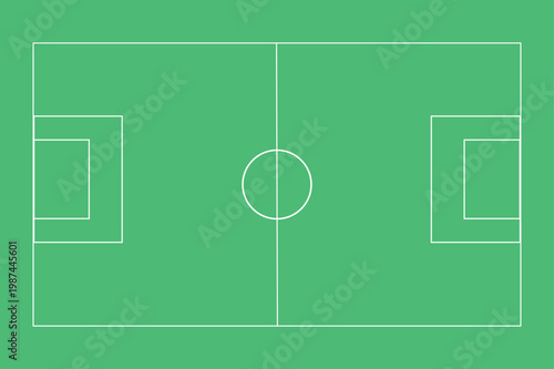 Flat illustration of a green football pitch with white boundary lines and markings