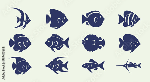 Collection of diverse fish silhouettes showcasing various aquatic species.