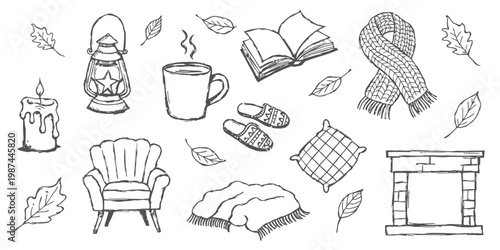 Hand-drawn doodle sheet featuring 10 diverse elements including a key, arrow, lightbulb, and star, presented with artistic flourishes on a white