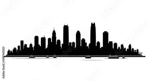 Hong Kong Cityscape Silhouette with Iconic Skyscrapers and Harbor.