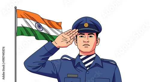 Indian military man saluting flag.