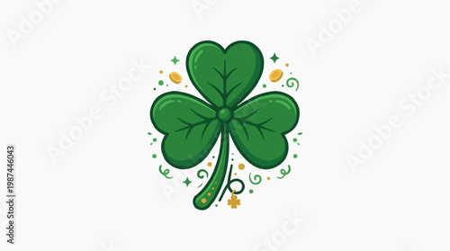 A vibrant illustration of a shamrock with a three-leaf clover, and golden accents, perfectly captures the festive spirit. 