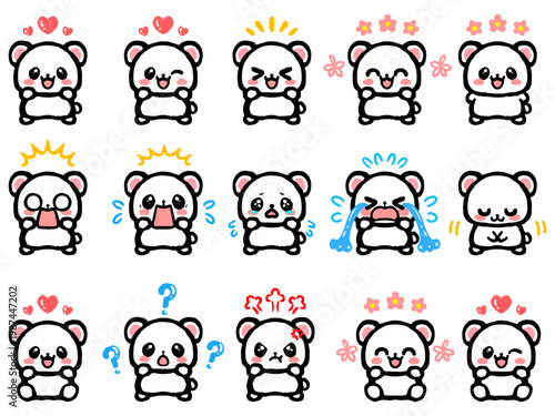 可愛い熊の喜怒哀楽表情イラスト素材セット2