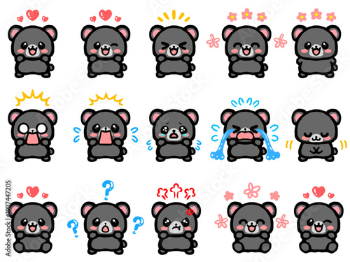 可愛い熊の喜怒哀楽表情イラスト素材セット3