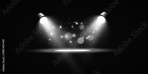 Stage Spotlight Beam Light Effect with Glowing Rays and Concert Theatre Illumination on Transparent Background