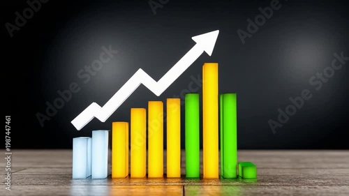 Visualizing Growth: The image depicts an upward trend with a financial chart and an upward arrow, which is very useful for business and financial presentations
