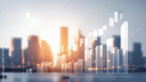 Cityscape Dynamics: An artistic visual, with a cityscape backdrop that shows economic growth charts, representing progress and potential.