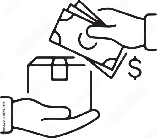 Art & Illustration, Cash on delivery package box with hand holding money.