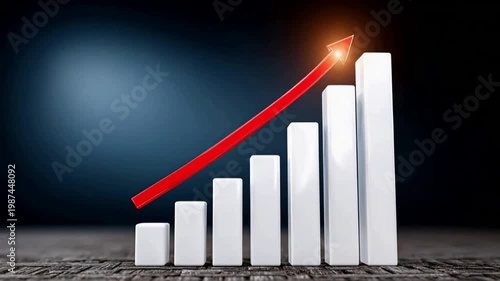 Growth trajectory: A striking graphic represents exponential growth, featuring ascending bars and a vibrant upward arrow that indicates progress and success.