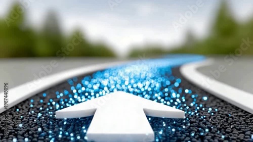 Road to Success: An upward-pointing arrow guides along a road towards a bright future, symbolizing direction, progress, and ambition.