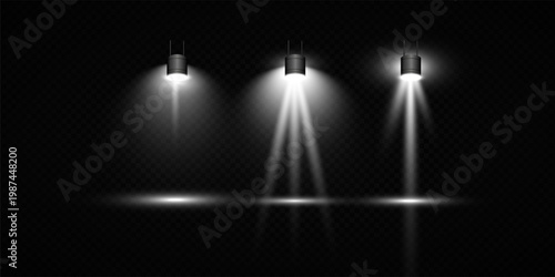 Stage Spotlight Beam Light Effect with Glowing Rays and Concert Theatre Illumination on Transparent Background