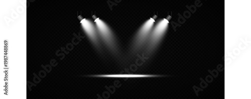 Stage Spotlight Beam Light Effect with Glowing Rays and Concert Theatre Illumination on Transparent Background