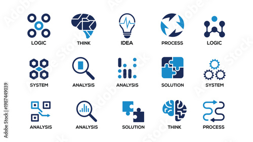 Logic and Thinking Icons Set – Analysis, Brainstorm and Problem Solving Symbols