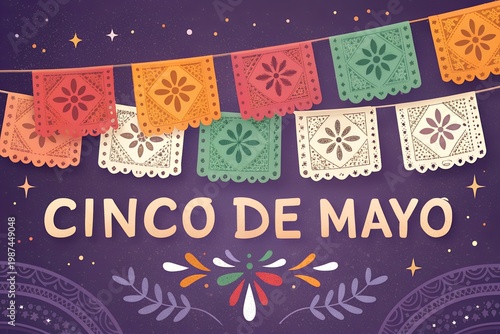 Cinco de mayo celebration vibrant papel picado banners and festive decorations