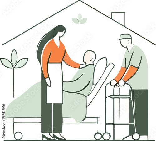 Home healthcare worker assisting patient in bed home care