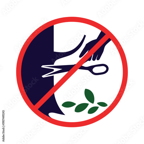 Forbidden to prune tree with scissors and leaves a warning sign for no cutting or trimming trees or plants.