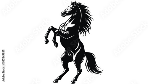 A black horse silhouette illustration rearing up on its hind legs