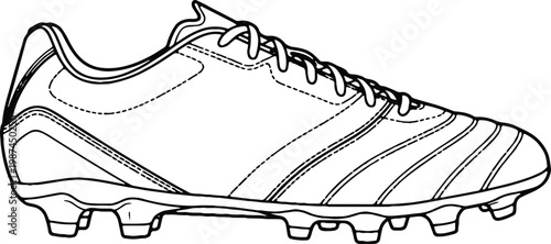 Outline drawing of a modern soccer cleat with detailed stitching and studs for coloring pages