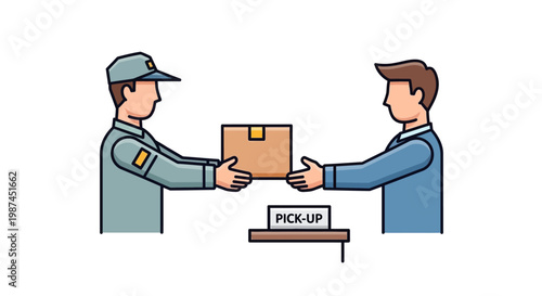 Delivery person handing over a package to a customer at a pickup point.