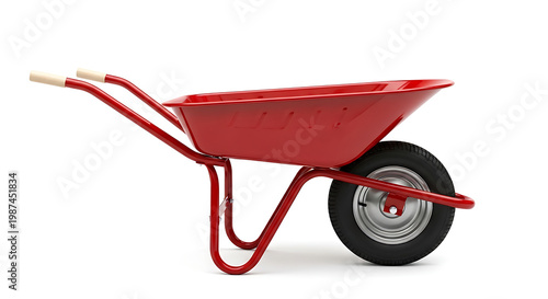 A red wheelbarrow placed on a white background