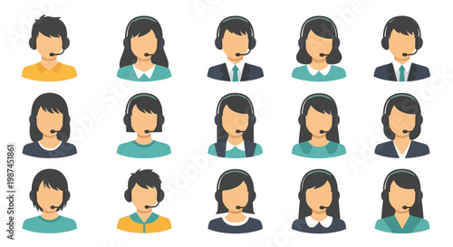 Diverse group of customer service representatives wearing headsets ready to assist.