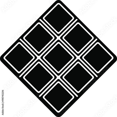 Abstract Geometric Chocolate Bar Design Featuring A Rotated Diamond Shape With Square Segments In A Clean Black And White Style For Modern Graphic Arts