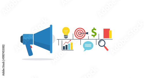 Blue Megaphone Loudspeaker Icon Business.