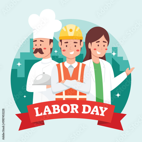 Celebrating labor day with diverse professions chef builder and doctor