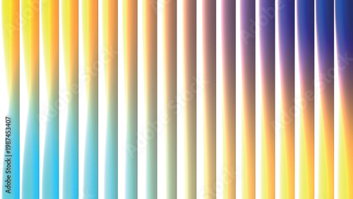 A striking abstract background displays a vibrant spectrum of vertical bars transitioning smoothly through yellow, orange, blue, and purple hues.