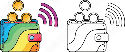 Digital Wallet with Coins and Contactless Payment Waves for Financial Transactions