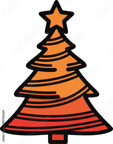 Stylized Christmas Tree with Orange to Red Gradient and Star Topper.
