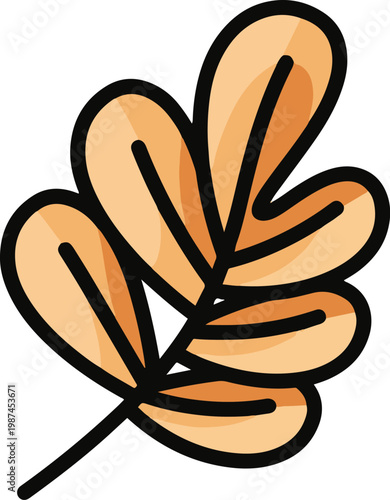 Stylized orange autumn leaf icon with rounded lobes and a bold black outline.
