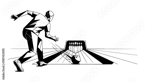 A man bowling vector illustration in black and white colors